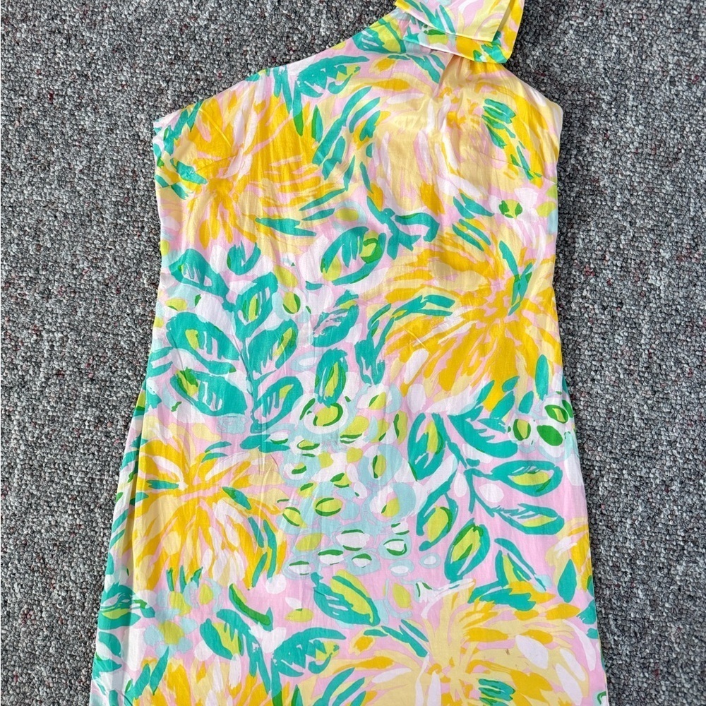 Lilly Pulitzer Chloe 1 Shoulder Pink Barbie Core Soft girl Silk Dress Corset